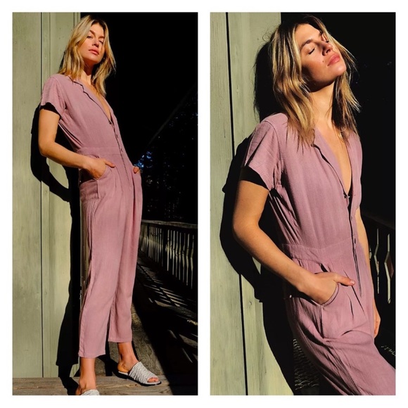 Free People Pants - Free People Linen Blend Margot Short Sleeve Coverall Mauve Jumpsuit Jumper Large